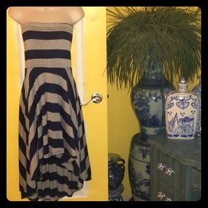 Stunning "Navy/Gray" Stripe High-Low Dress